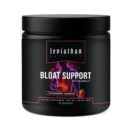 Leviathan Nutrition Bloat Support BIOMend powder in a bottle for easy daily use.