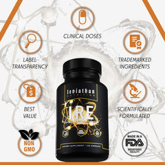 Leviathan Nutrition IRE bottle label close-up highlighting Astragin absorption boost