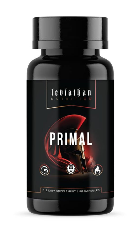 Leviathan Nutrition Primal capsule pack with compact vegan capsules for daily use.