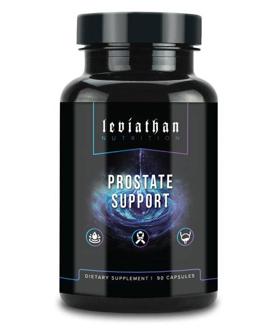 Leviathan Nutrition Prostate Support bottle showing cranberry extract for daily wellness.