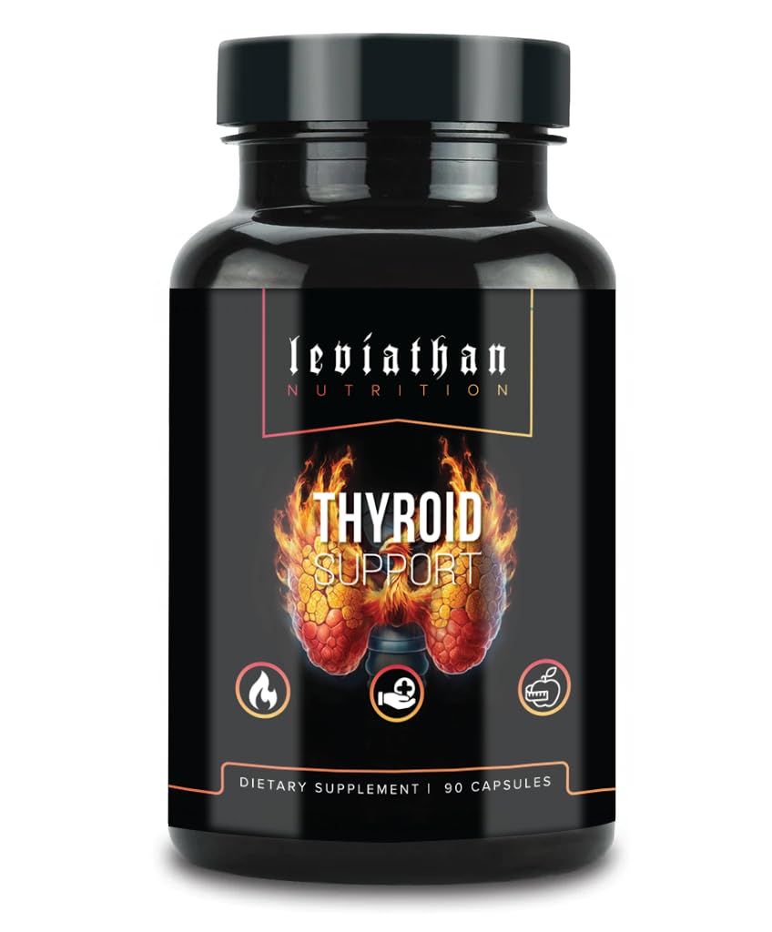 Leviathan Thyroid Support bottle front with branding and daily energy support.