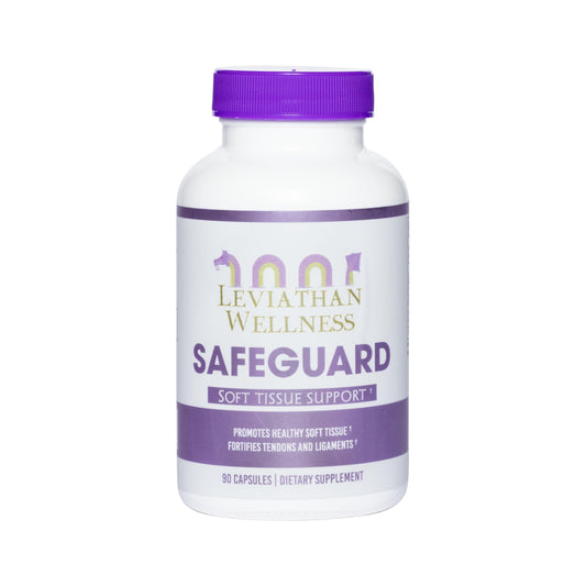 Leviathan Wellness Safeguard bottle front shows label for joint and soft tissue support