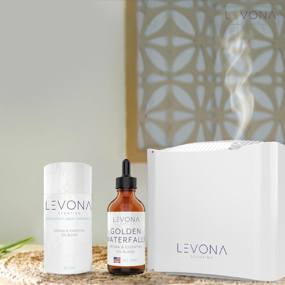Levona Scent Golden Waterfalls being poured for immediate room fragrance.