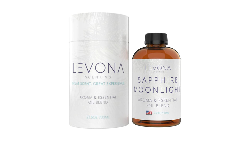 LEVONA Scent Sapphire-Moonlight bottle-front view enhances diffuser ambience.
