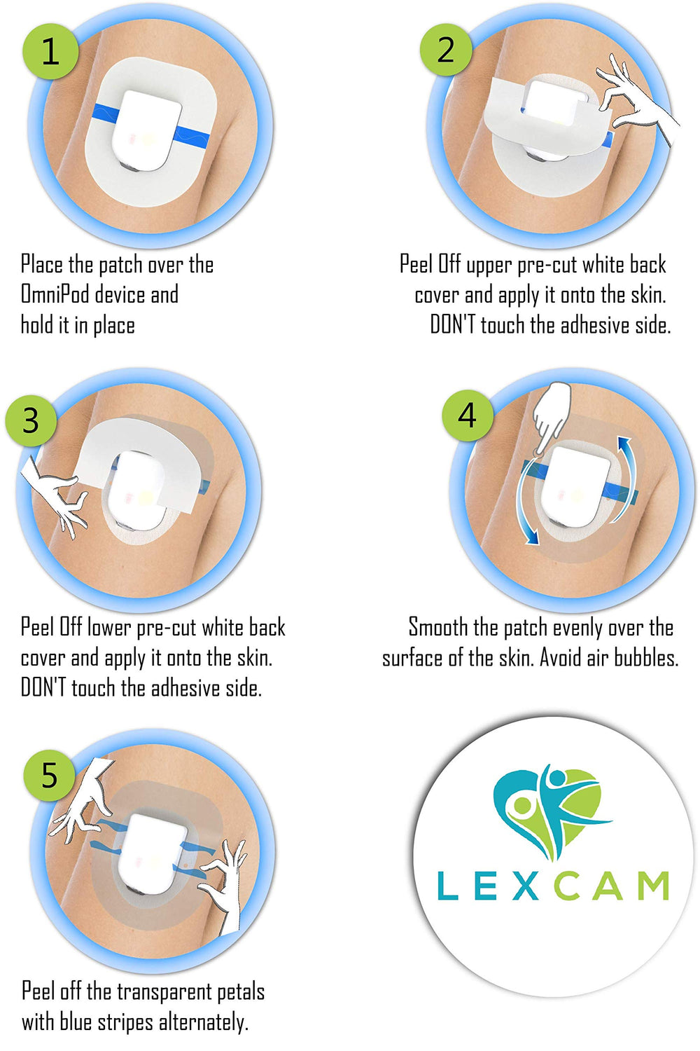 Lexcam adhesive patch pre-cut design supports easy application and comfort.