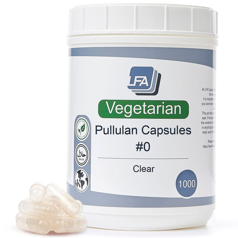 LFA Size 0 vegan pullulan empty capsules ready for dry powder encapsulation.