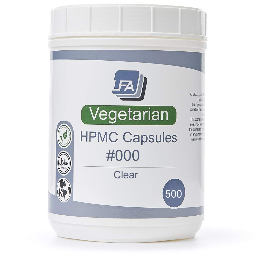 LFA vegan empty capsules size 000 in clear HPMC shell for slow-release formulations.