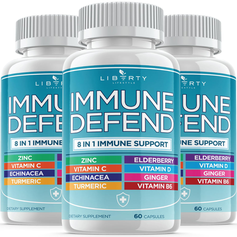 Liberty Lifestyle 8-in-1 immune supplement packaging supports daily wellness.
