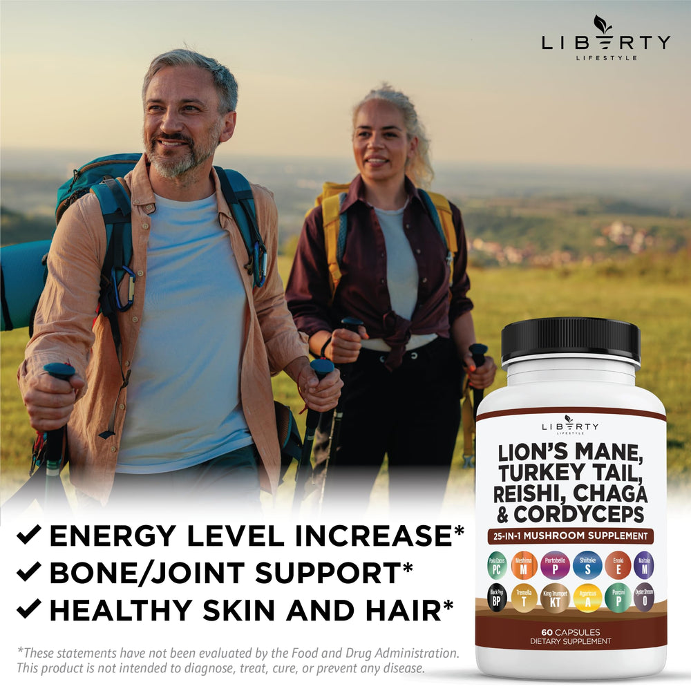 Liberty Lifestyle Bottle label closeup shows ingredients and dosage guidance for easy use