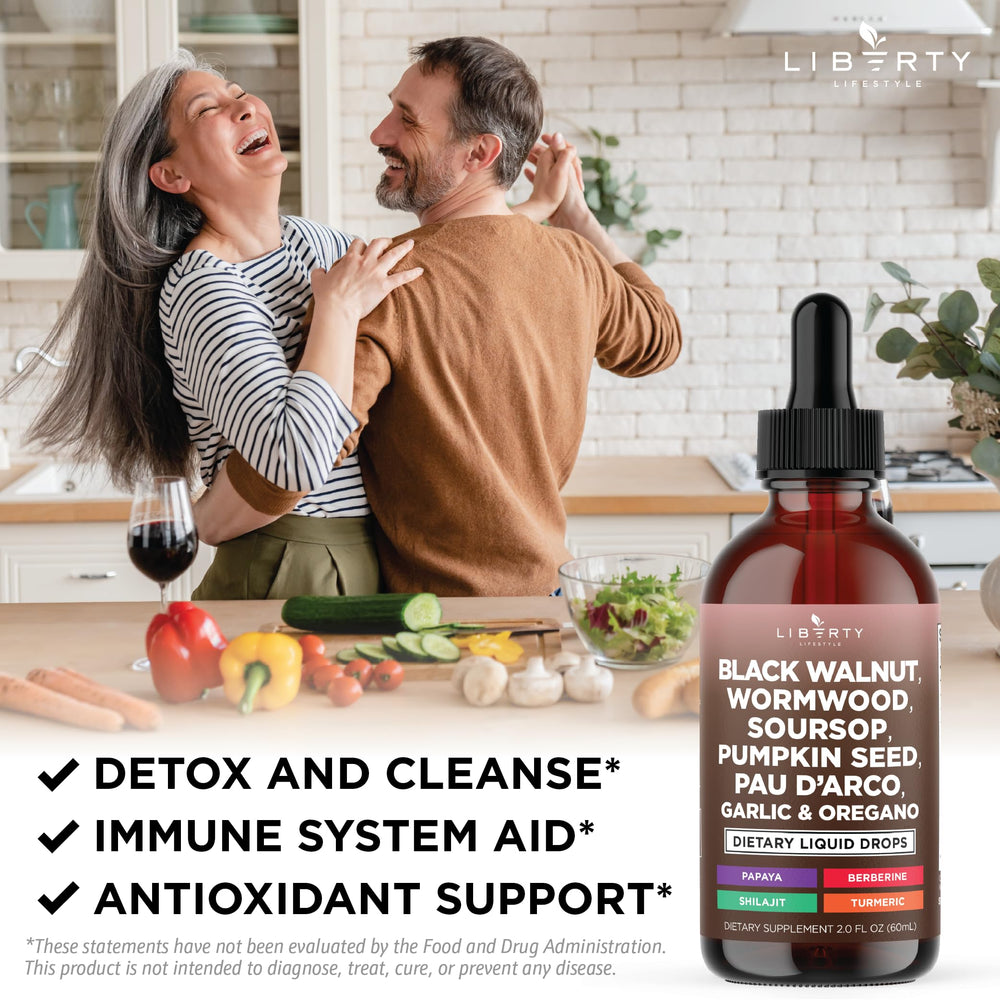 Liberty Lifestyle Defend pau d'arco tincture bottle featured with minerals and herbs.
