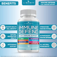Liberty Lifestyle echinacea vitamin C zinc blend on label for natural immune support.