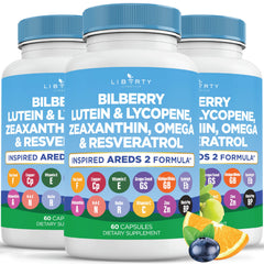 Liberty Lifestyle Eye Health bottle with bilberry focus supports daily eye wellness.