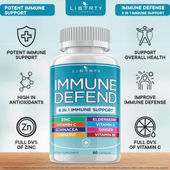 Liberty Lifestyle immune capsules close-up highlights easy daily intake.