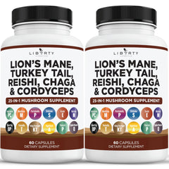 Liberty Lifestyle Lions Mane bottle front with clear two-month supply