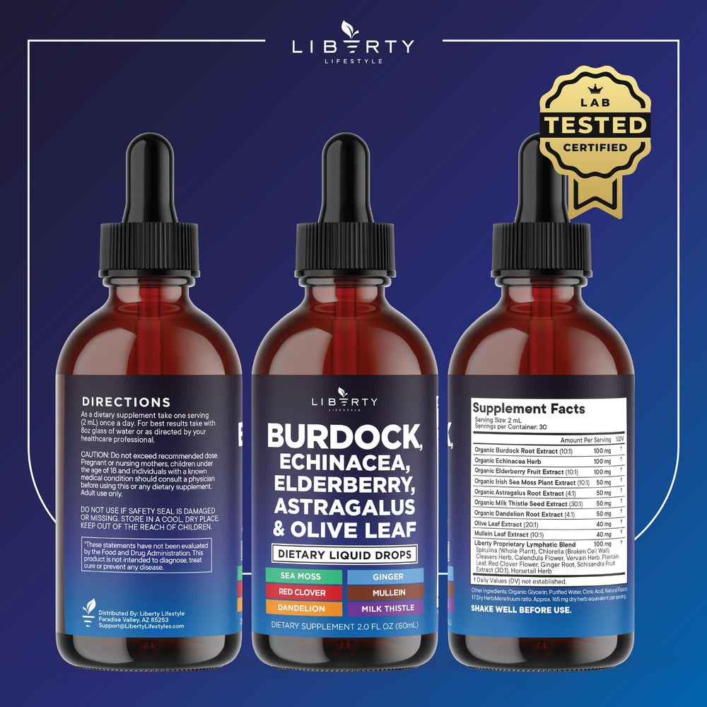 Liberty Lifestyle 8-herb blend packaging highlights holistic wellness