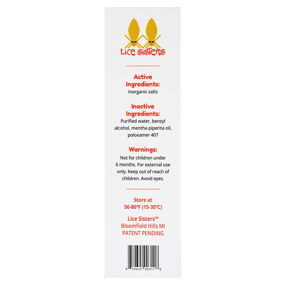 Patent information badge on Lice Sisters packaging
