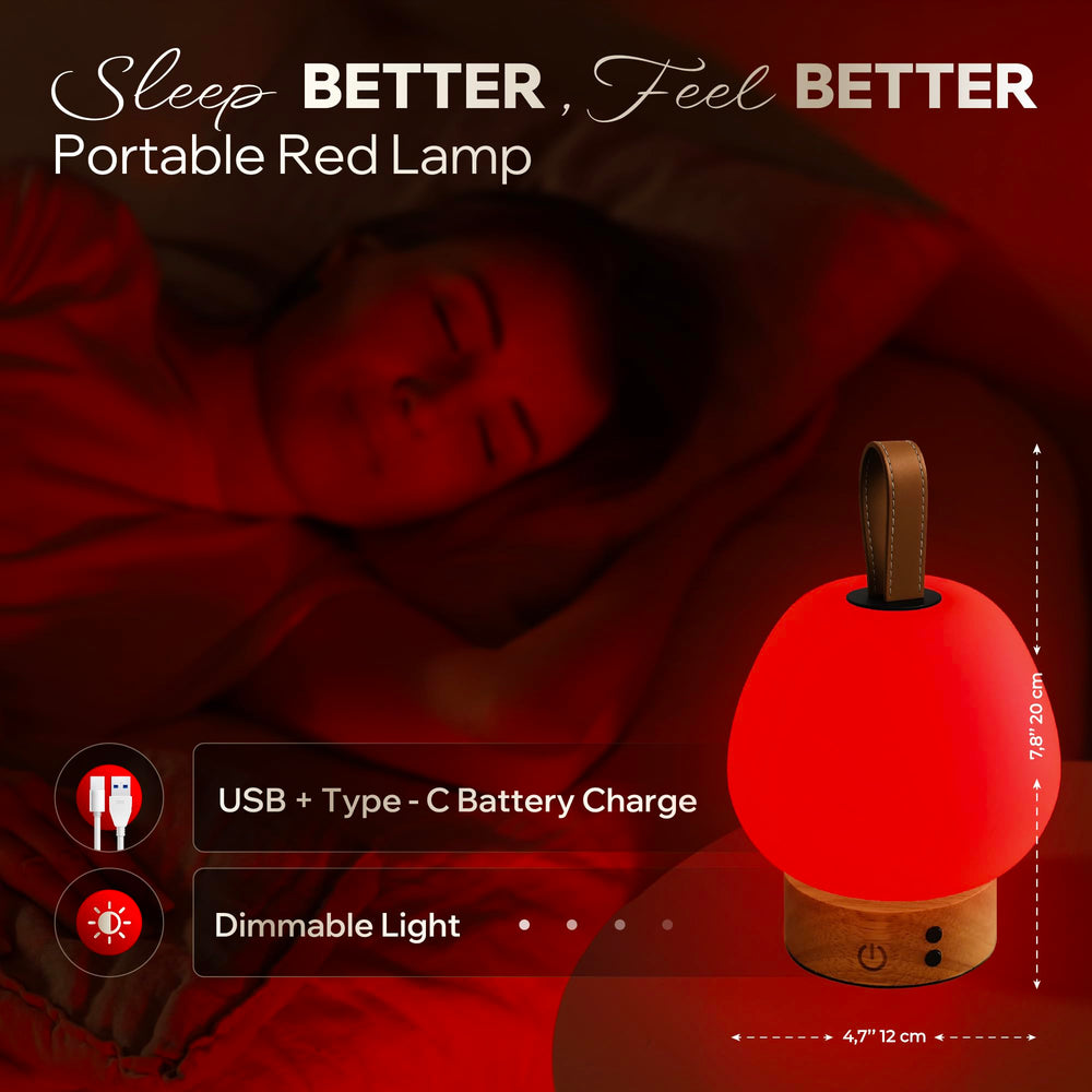 Liderstar cordless red light lamp shown unplugged for portable travel or nursery use