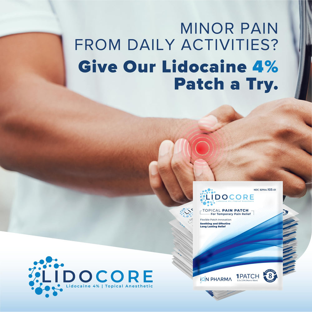 Lidocore fifty-patches bottle ensures ongoing daily relief at home.