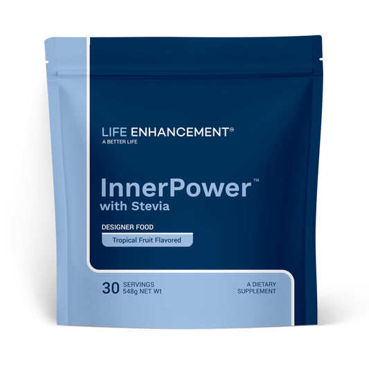Life Enhancement InnerPower stevia drink mix bottle for daily wellness, flavor, and convenient mixing.