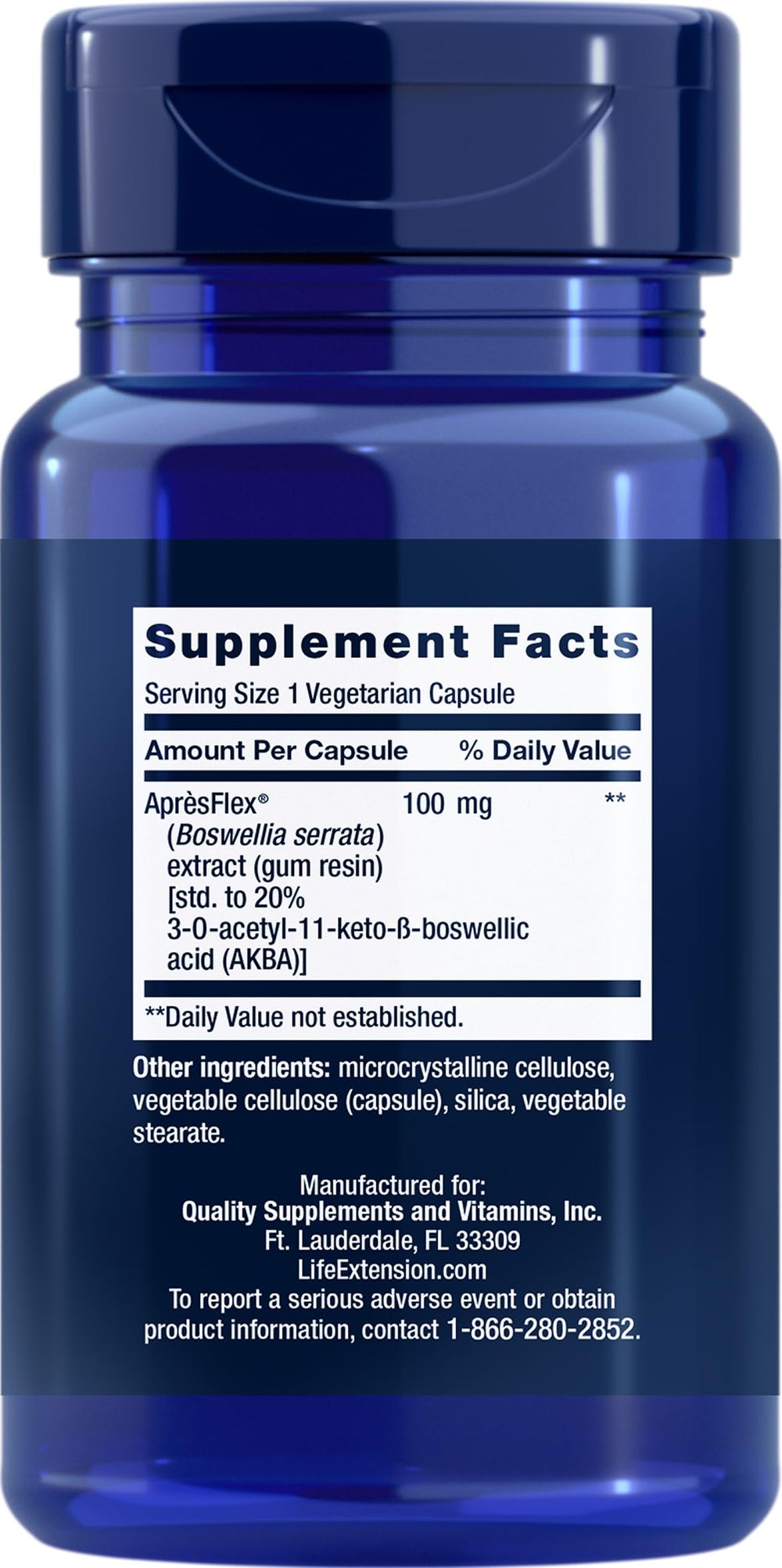 Life Extension 5-LOX Inhibitor with AprèsFlex capsules highlight everyday wellness in a vegetarian format.