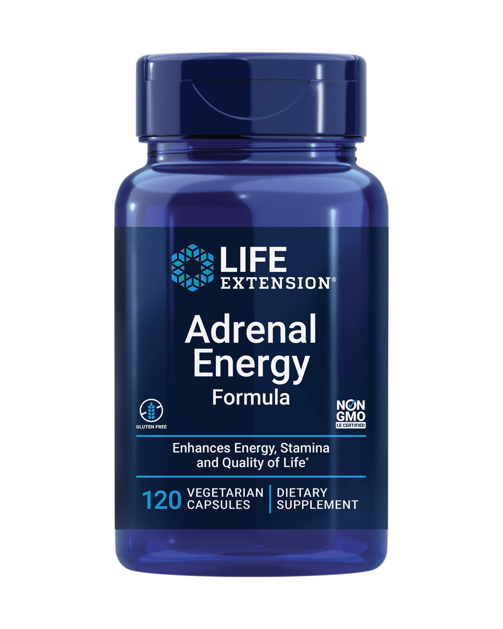 Life Extension Adrenal Energy Formula bottle front view for daily stress support.