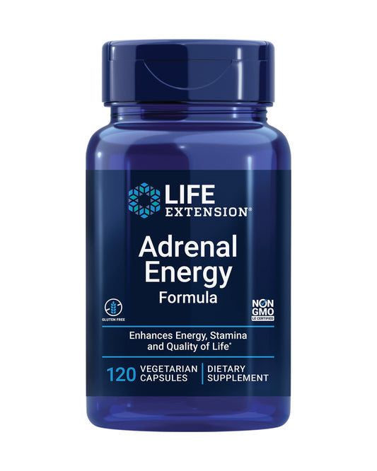 Life Extension Adrenal Energy Formula bottle front view for daily stress support.