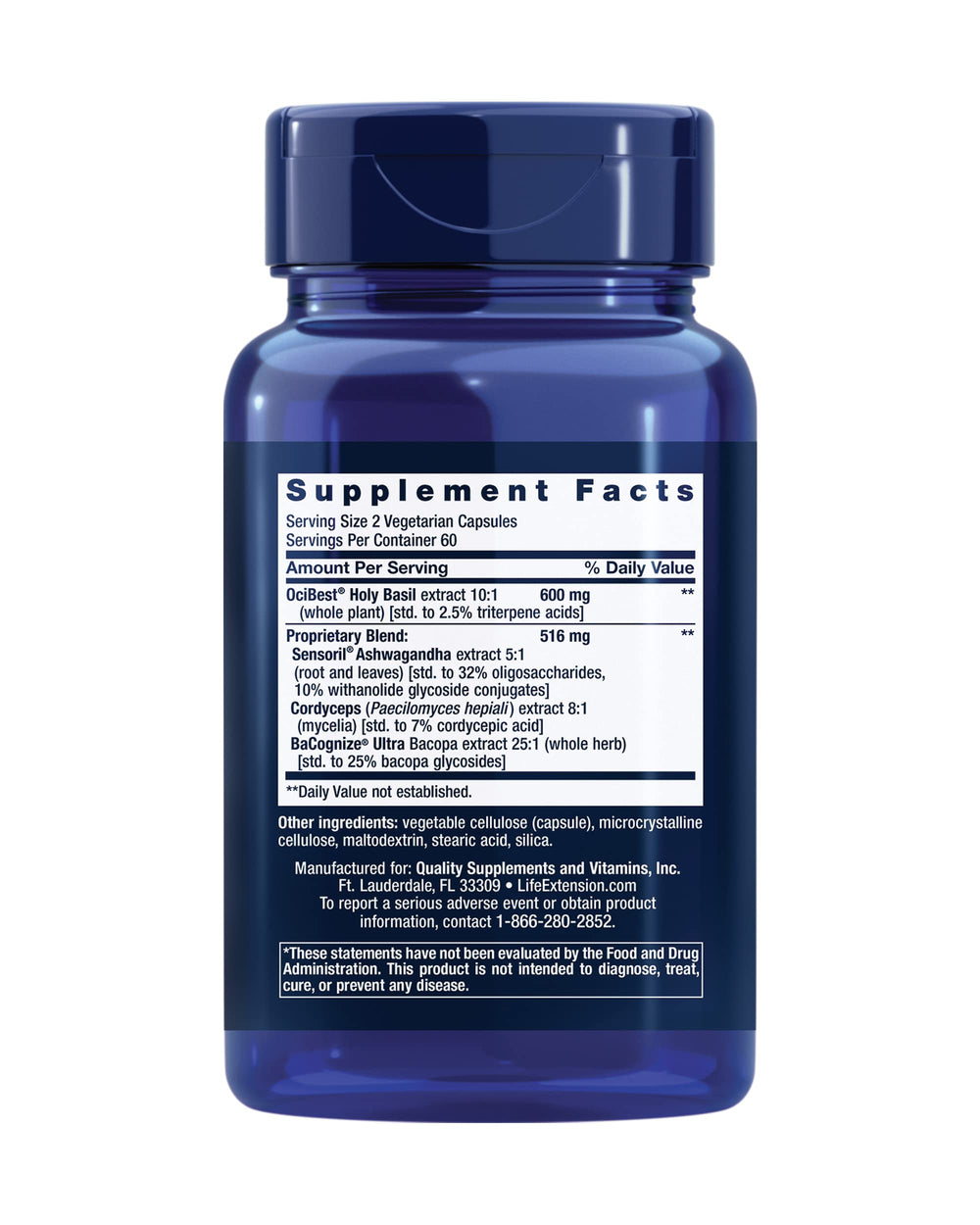Close-up of Life Extension Adrenal Energy Formula capsules showing vegetarian non-GMO formula.