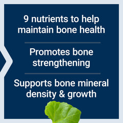 Calcium, D3, and K2 components emphasized for supporting bone health