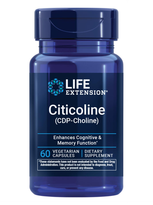 Life Extension Citicoline capsules close-up for cognitive focus and memory support.