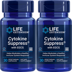 Life Extension Cytokine Suppress with EGCG bottle front view, supports daily wellness with vegetarian capsules.