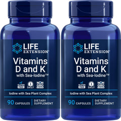 Life Extension D and K with Sea-Iodine pack of 2 bottles for convenient daily use