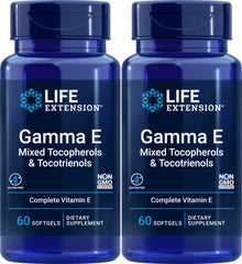Life Extension Gamma E softgels bottle front, full-spectrum antioxidant support.