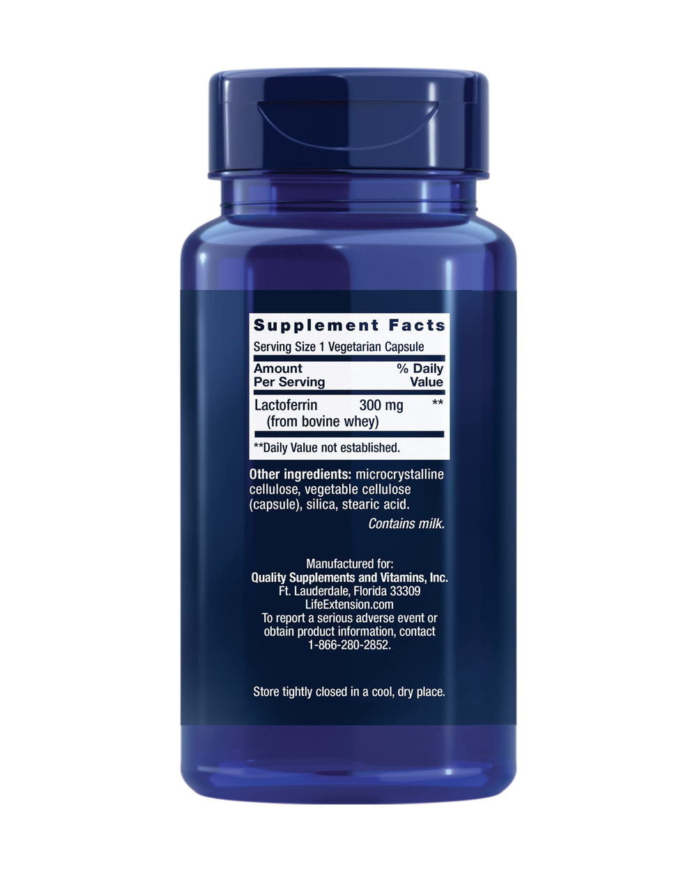 Packaging for Life Extension Lactoferrin Caps shows gluten-free and non-GMO formula.