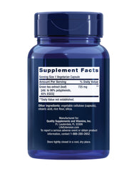 Close-up of the Life Extension label showing 98% polyphenols and 45% EGCG
