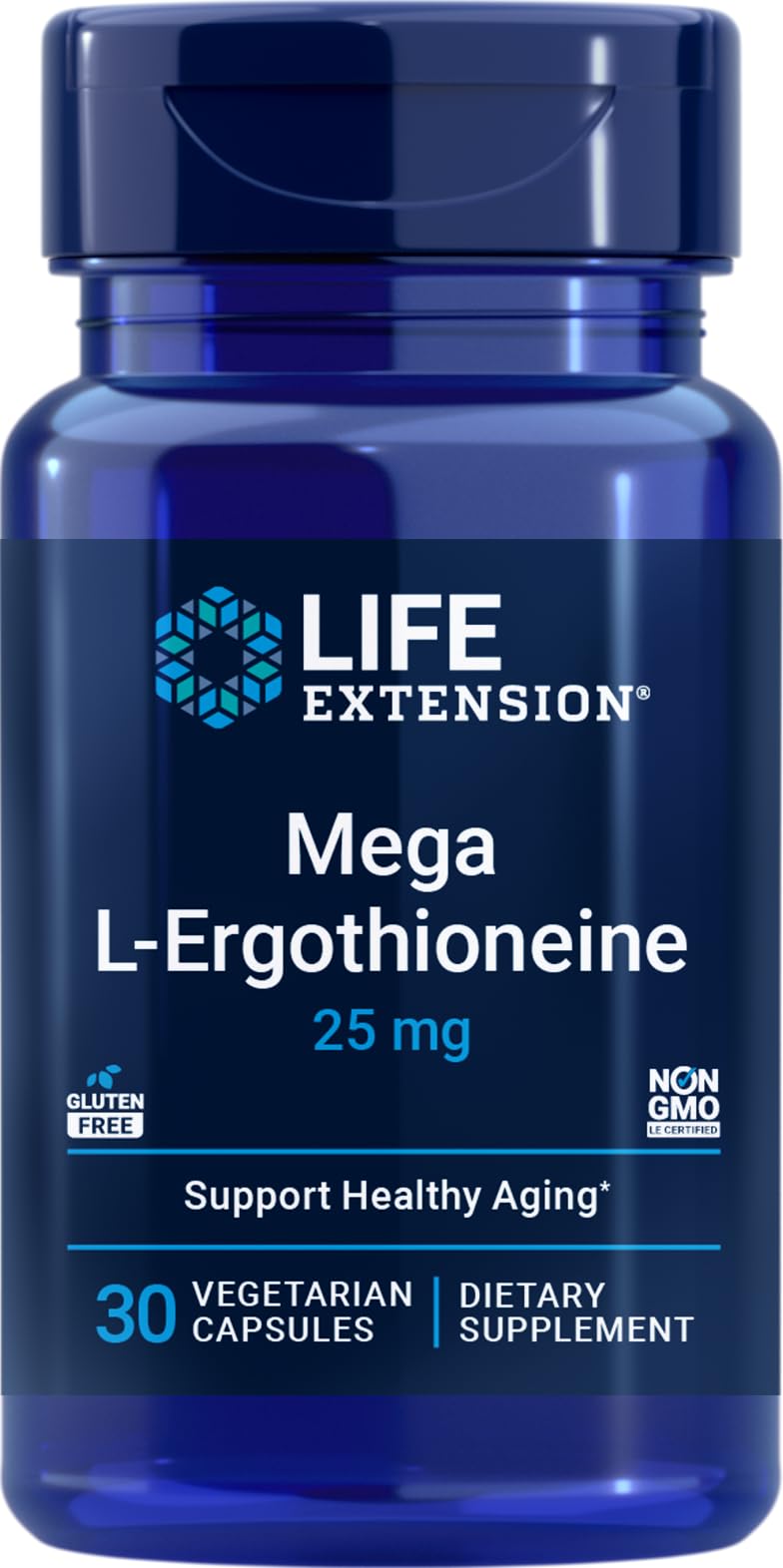 Life Extension Mega L-Ergothioneine bottle front highlighting antioxidant support