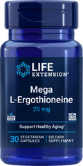 Life Extension Mega L-Ergothioneine bottle front highlighting antioxidant support