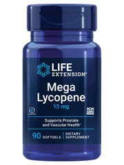 Life Extension Mega Lycopene bottle showing 90 softgels for prostate health support.