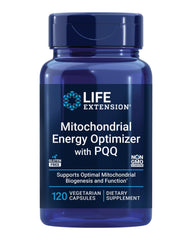 Life Extension Mitochondrial Energy Optimizer bottle with PQQ supports cellular energy potential.