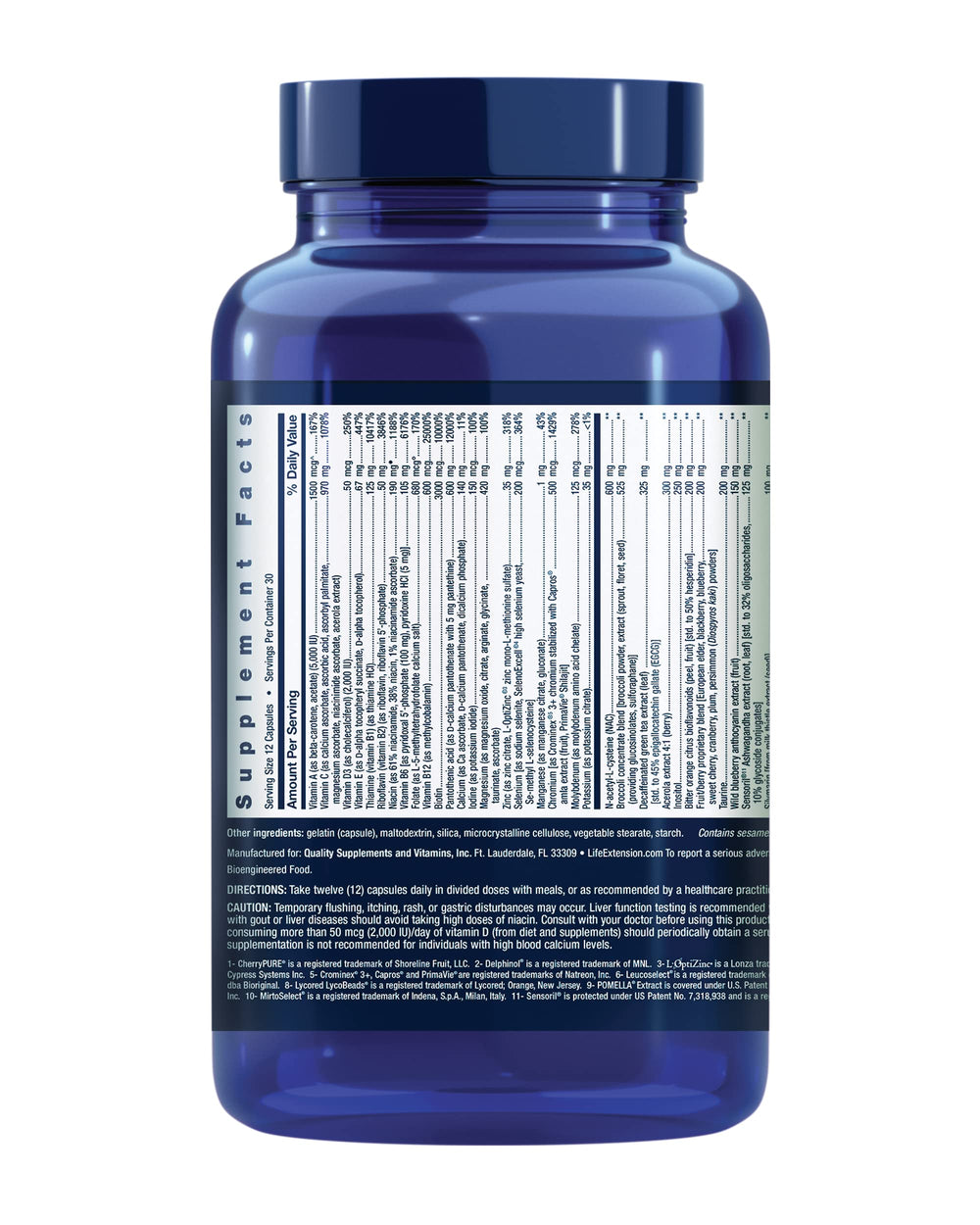Life Extension Mix bottle back view shows ingredient list for informed daily nutrition.