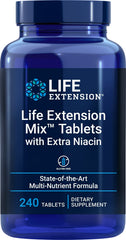 Life Extension Mix tablets bottle with extra niacin for cellular energy support.