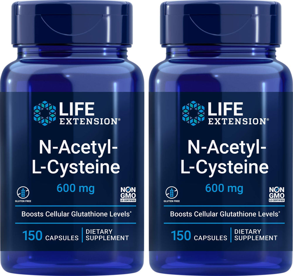 Life Extension NAC 600mg bottle with label highlighting immune support.