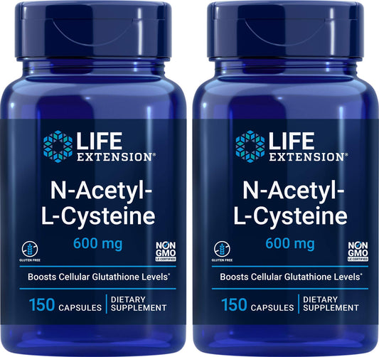 Life Extension NAC 600mg bottle with label highlighting immune support.