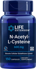 Life Extension NAC 600mg bottle with capsules for immune support and antioxidant protection.