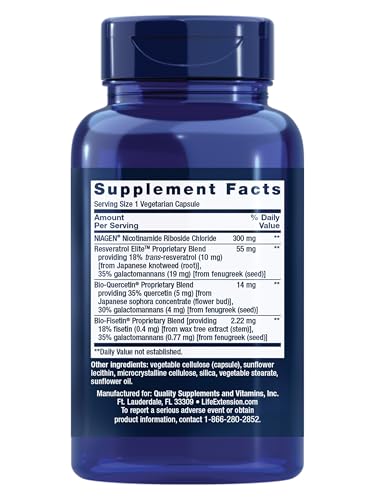 Close-up of Life Extension NAD+ Cell Regenerator capsules showing quality ingredients.