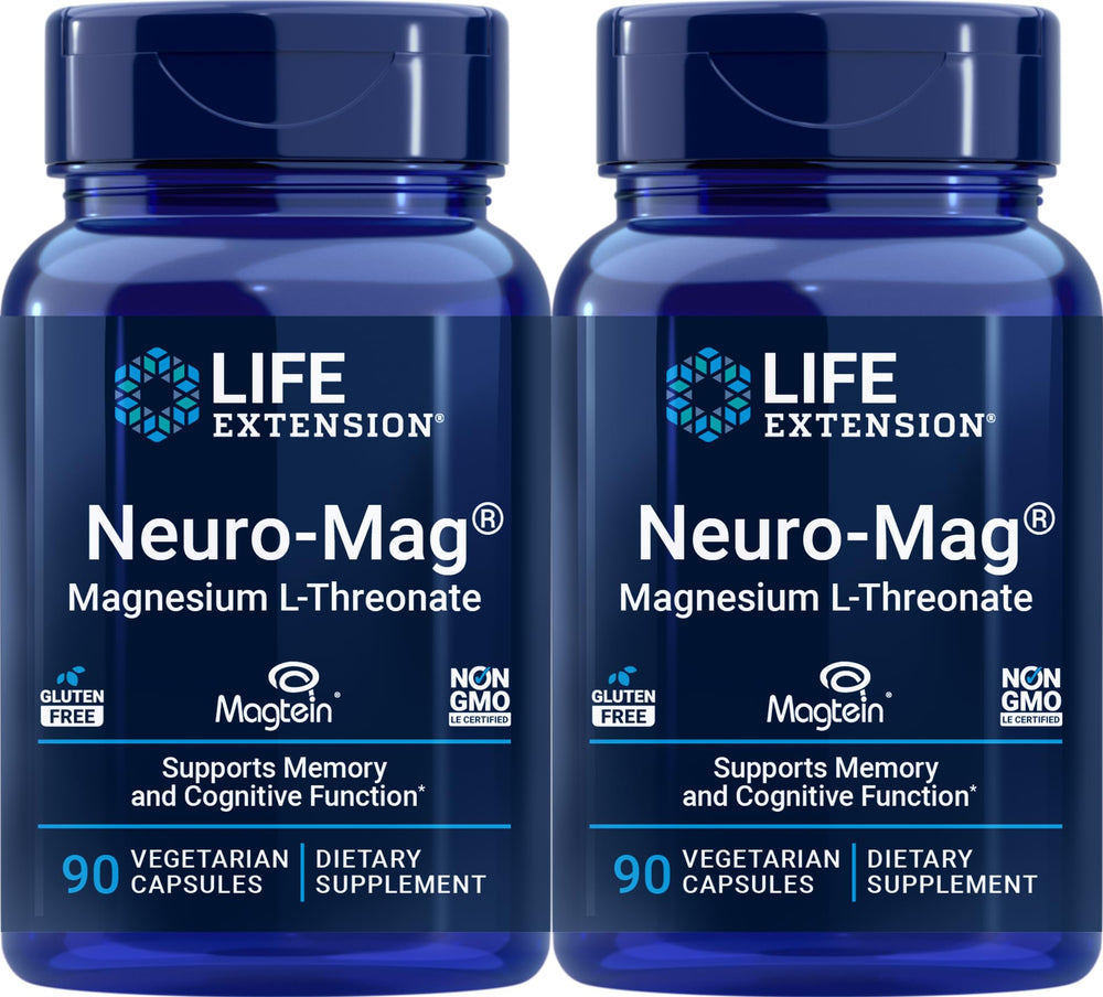 Life Extension Neuro-mag bottle front label highlighting brain-friendly magnesium benefits