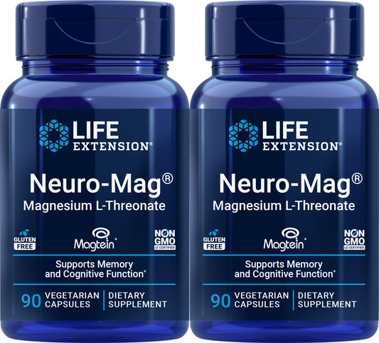 Life Extension Neuro-mag bottle front label highlighting brain-friendly magnesium benefits
