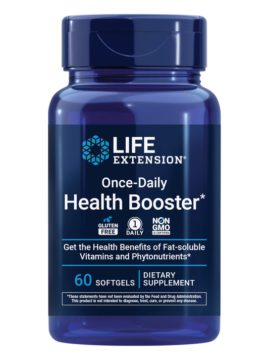 Life Extension Once-Daily Health Booster bottle with label, daily wellness support option