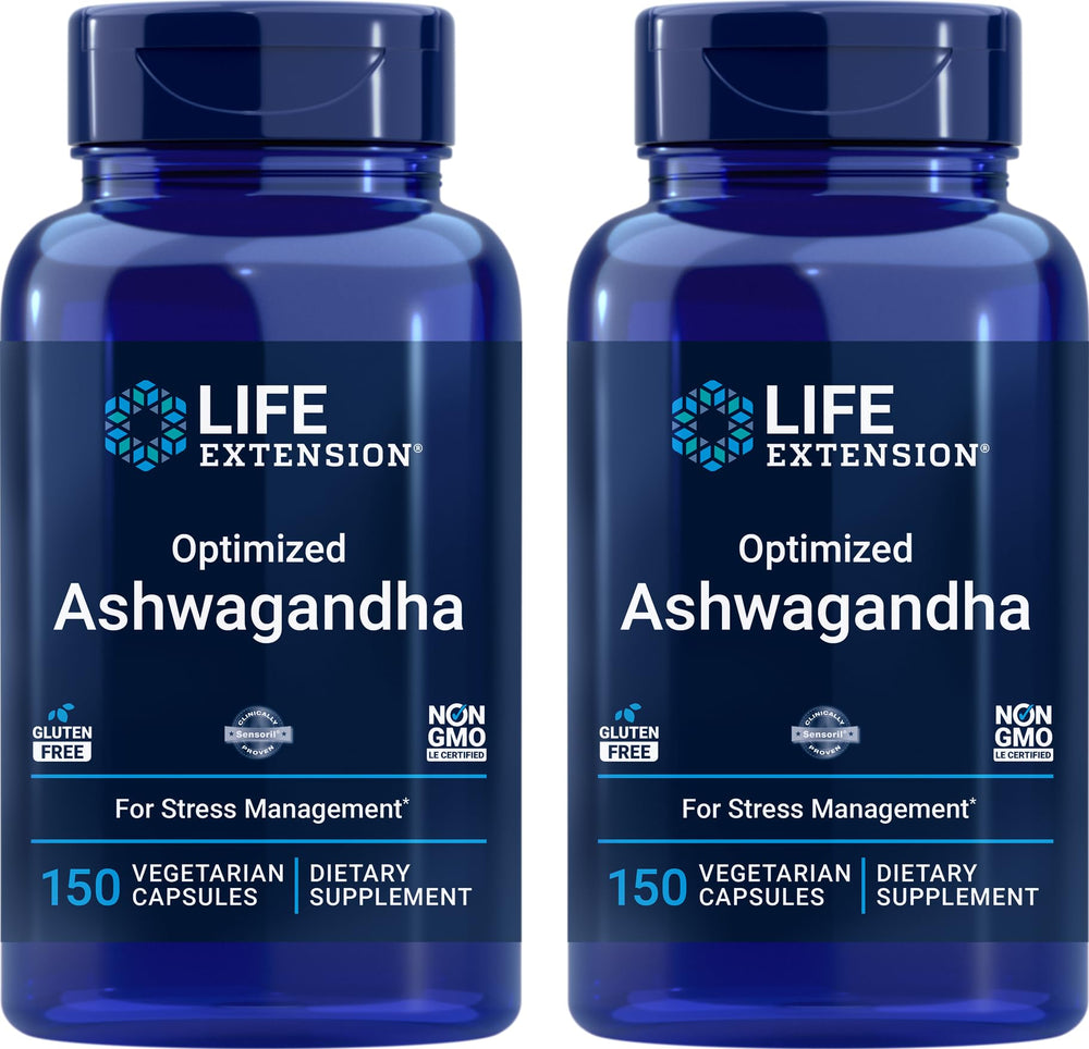 Life Extension Optimized Ashwagandha bottle front view suggesting daily wellness support