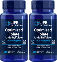 Life Extension Optimized Folate bottle front view with bioactive 5-MTHF for cognitive support
