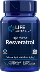 Life Extension Optimized Resveratrol bottle front view for daily wellness.